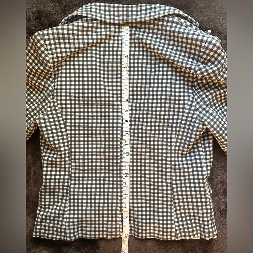 Amanda & Chelsea Black/White Gingham Ruched Sleeve Rayon Knit Blazer - Size M - Picture 9 of 12